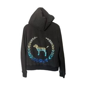 VTG Y2K Victoria Secrets‎ PINK Sherpa line hooded jacket sequin dog black blue M